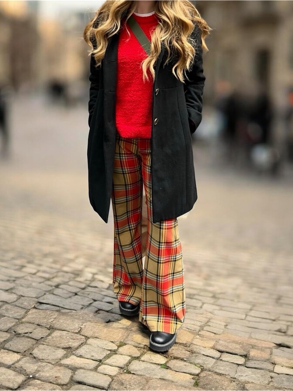Source Unknown Red & Yellow Plaid Wide-Leg Pants